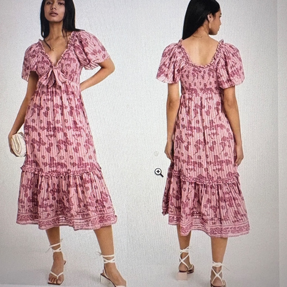Cleobella Smocked Floral Metallic Batik Print Dress - XS - Picture 3 of 7